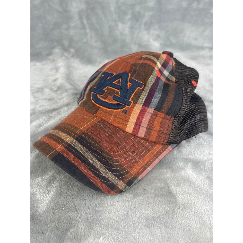 Auburn Tigers Hat MensTop Of World OSFA Orange Plaid Mesh Snapback Trucker Cap - Picture 2 of 8